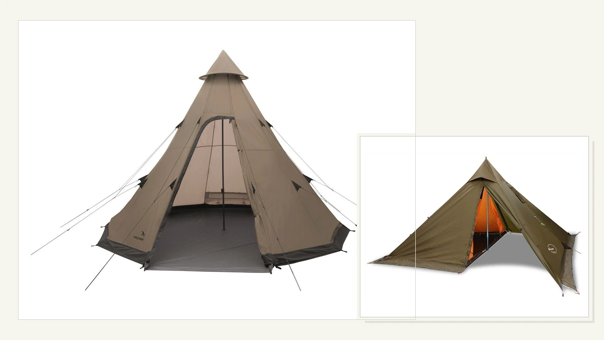 Traditional teepee tent showing the central support pole inside the sleeping area.